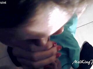 Blonde milf uses plastic gloves for blowjob