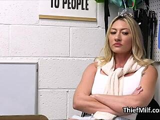 blonde cougar having fun with officer's big dick on desk