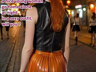 Unbelievable! AI-illustrated leather dream with redhead in public garden!