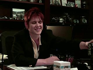 Hey, submissive employee, feel my strapon ramming your shaved pussy hard!