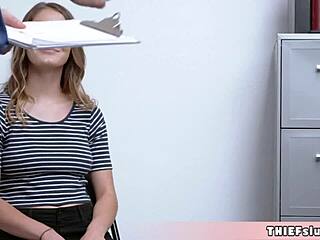 Cute shea got caught stealing and now she's trying to satisfy the mall cop however she can