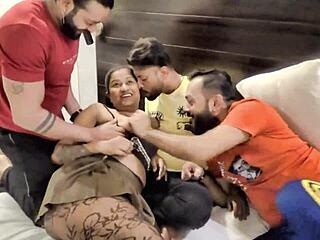 A college girl from India is getting fucked by a real handsome guy in a hot interracial gangbang