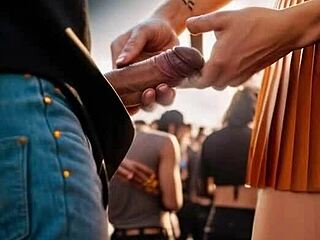Unbelievable! AI-illustrated leather dream with redhead in public garden!