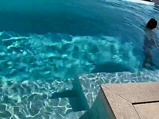 Gorgeous Monika Fox swims naked in the pool!