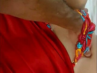 french amateur in red dress deepthroats and fucks in various positions