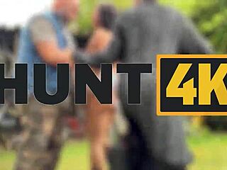 Hunt4k POV with a hot brunette: her family catches us in the act