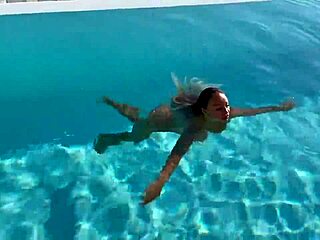 Gorgeous Monika Fox swims naked in the pool!