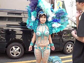 big tits samba girl serves two cocks with intense titjob and facial