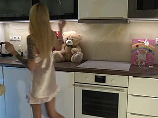 Skinny girl meets lesbian girlfriend for fake porn shoot without panties