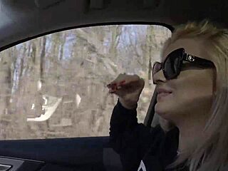 Blonde milf sucks big cock in public outdoor pov blowjob while driving