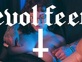 Tattooed TGirl with Big Tits in Stockings Solo