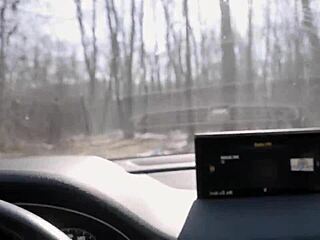 Blonde milf sucks big cock in public outdoor pov blowjob while driving