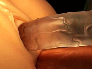 Double Penetration In Pink Pussy With Toys And Blowjob Close Up