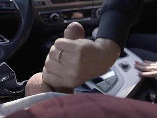 Blonde milf sucks big cock in public outdoor pov blowjob while driving