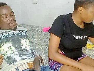 african teen gives sloppy head with cum on face and deepthroat fetish