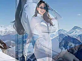 A girl in a leather suit skis erratically