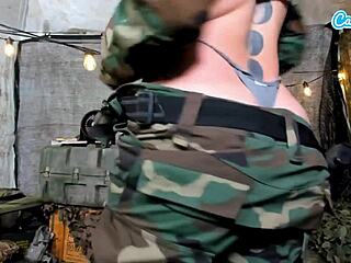 Is this teen soldier masturbating in the field?