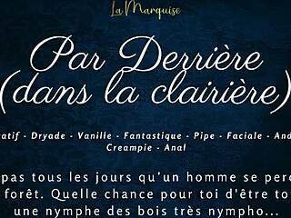 Wow, this nympho gets anal from behind in the public clearing with dirty French talk! 😏🔥