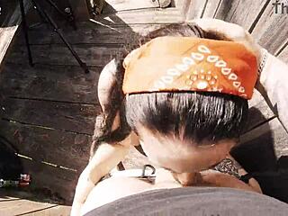 I risked outdoor facefuck and cum at the hunting tower