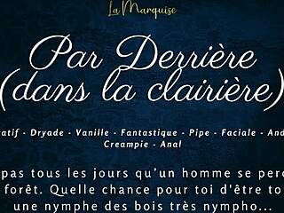 Wow, this nympho gets anal from behind in the public clearing with dirty French talk! 😏🔥