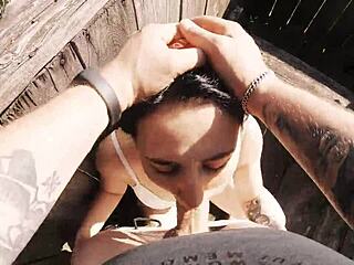 I risked outdoor facefuck and cum at the hunting tower