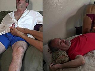 footjobs cumshot split screen