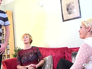 hey, two busty matures ride one cock cowgirl style in rough fucking session