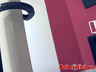 babesalicious brunette cheerleader gets surprised by step-brother, big tits and pussy play