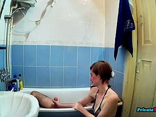 skinny maid sucks cock in bathroom