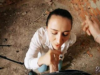 Pov long haired teen facefucked in abandoned building