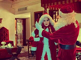 granny carmen claus enjoys double dildo play for christmas orgasm