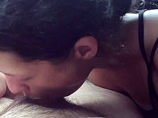 young cocksucker gives a blowjob in public & gags as the guy cums in her mouth