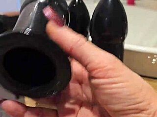 Large sextoy anal fuck with redhead slut