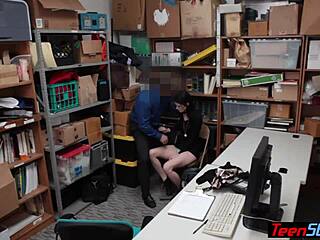 A pale skinny teen is suspected of theft and gets fucked by an LP officer