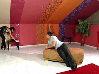 fucking beauty brunette milf in heels and lingerie