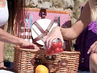 picnic perfection with lesbian babes candee licious and olivia del rio sharing strap-on in countryside gp3154