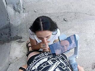 She asked me to film her blowjob skills in public