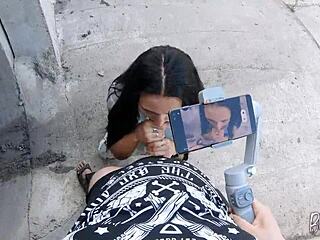 She asked me to film her blowjob skills in public