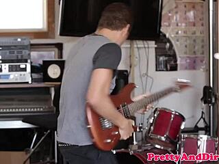 Busty babe gives blowjob then sits on guy's cock in cowgirl and missionary.