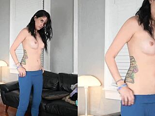 Jazmin is photographed in different pants and a tight-fitting shirt