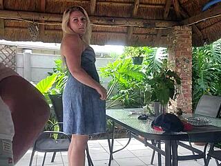 Creampie fucking my best friend's wife on the patio while he's at work