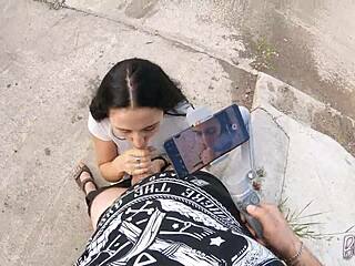 She asked me to film her blowjob skills in public