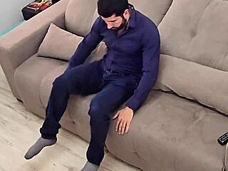 The guy came back from work and started masturbating his dick