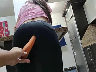 Hey, my hot sister-in-law craves a big cock, teasing her with a carrot in the ass!