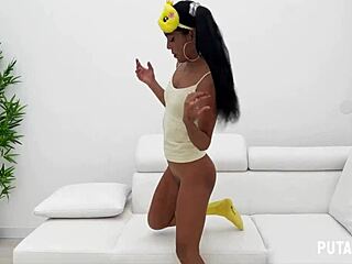 i watch skinny kali in costume suck cock in cowgirl