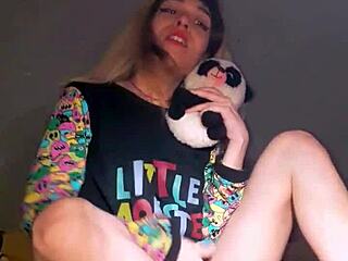 Bonneyuwu masturbates with dildo and stuffed animal in sexy pajamas