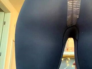 Pawg stretches her pants ripping them while posing in a yoga style