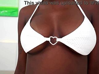 Brazilian ebony beauty gets fucked by four huge cocks