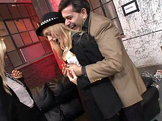 Jenny and stacey finish him with double blowjob after riding.