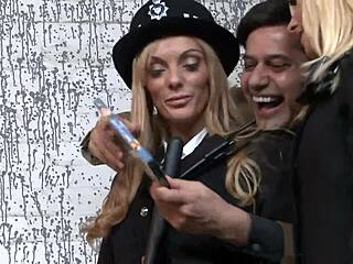 Jenny and stacey finish him with double blowjob after riding.